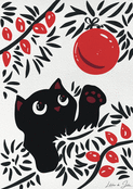 Chat noir et boule de No&euml;l festive